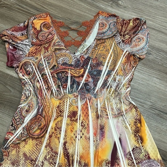 One World Orange Paisley Snake Skin Print Dress Women size Medium - Picture 4 of 14